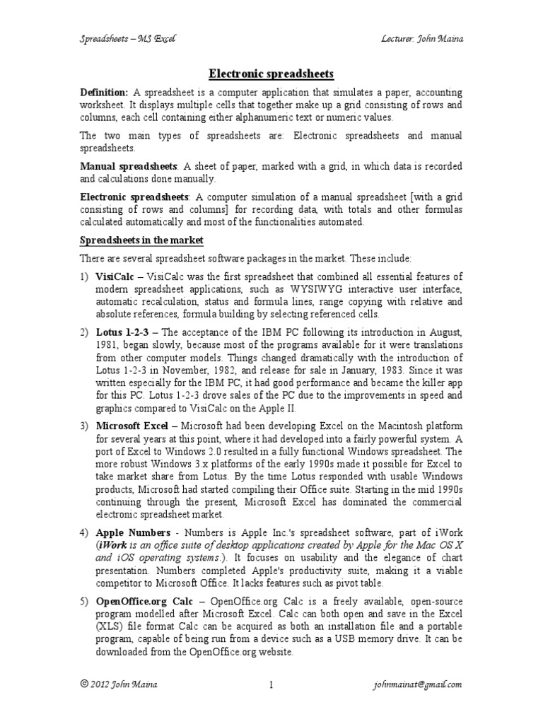Spreadsheets (MS - Excel 2007) | PDF | Spreadsheet | Microsoft Excel