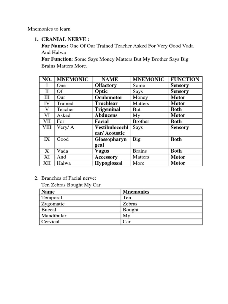 Mnemonic S