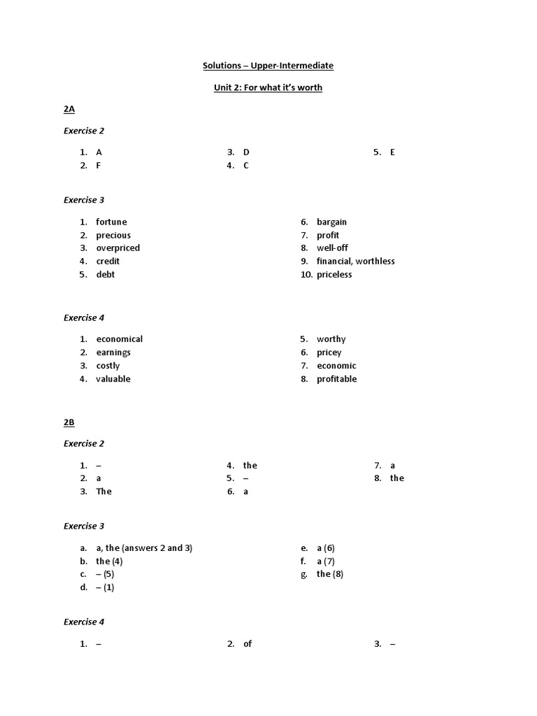 Solutions Upper-Intermediate Unit 2 | PDF | Economies