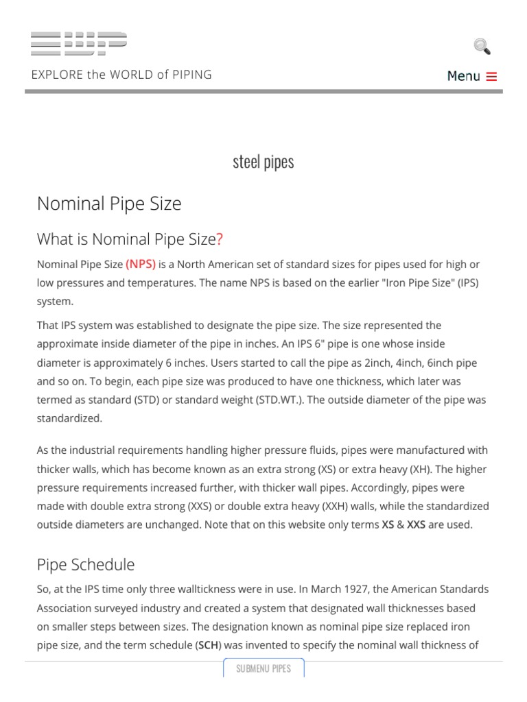 Pipes General - Nominal Pipe Size (NPS) and Schedule (SCH) PDF | PDF ...