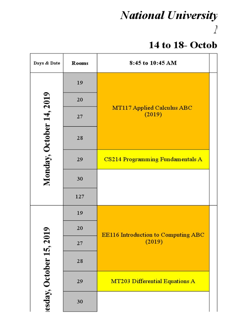 Midterm Examination Schedule Fall 2019, VerFinal PDF Computer