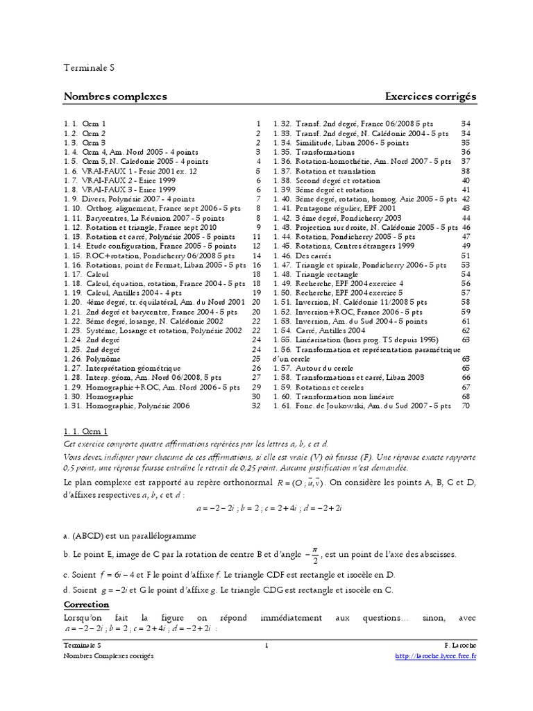 Exercices Complexes Corriges PDF | PDF | Nombre complexe | Triangle