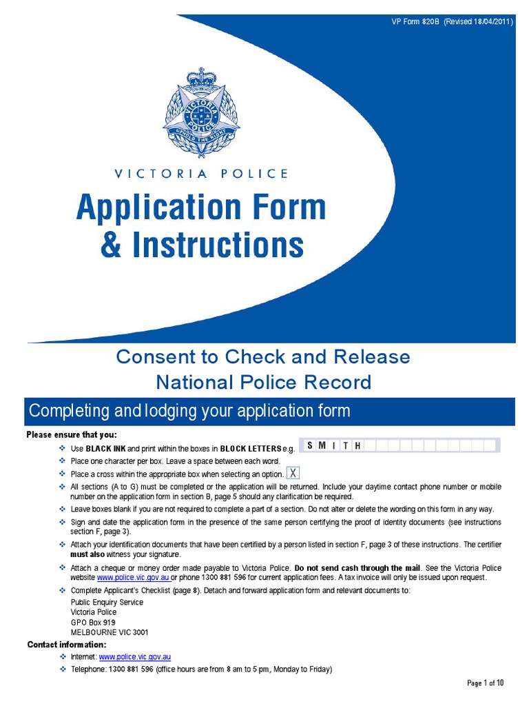 Consent To Check and Release National Police Record Form | PDF ...