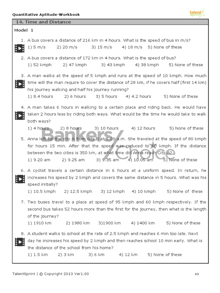 Q13 Time and Distance WorkBook PDF | PDF | Speed | Transportation ...