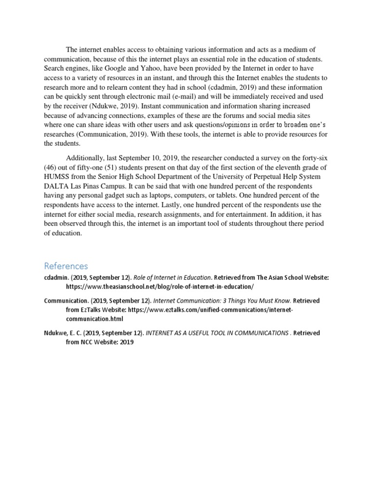 Importance of Internet in The Education of Students | PDF | Social Science