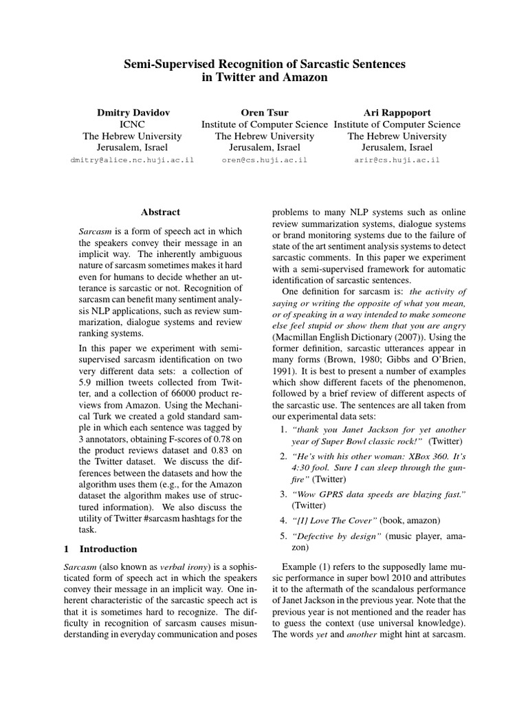 Identifying Sarcasm in Tweets and Reviews | PDF | Hashtag | Cross ...