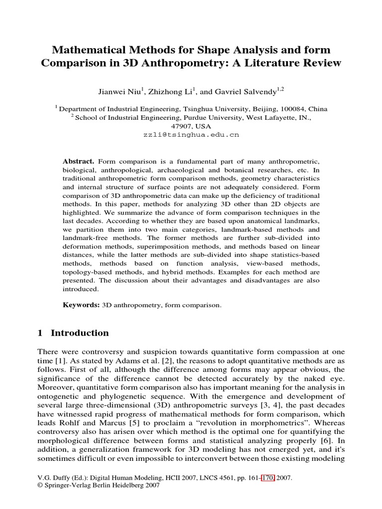 Mathematical Methods For Shape Analysis and Form Comparison in 3D ...