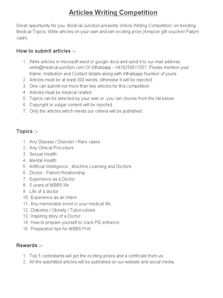 Articles Writing Competition | PDF | Career & Growth