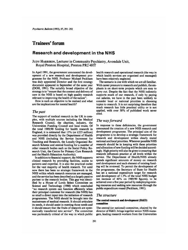 NHS Mental Health Research Strategy | PDF | National Health Service ...