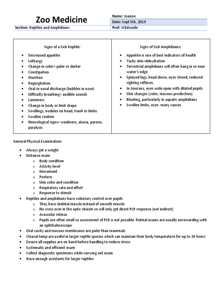 Zoo Medicine Name Joanne Date Sept 5th, 2019 Section Reptiles and