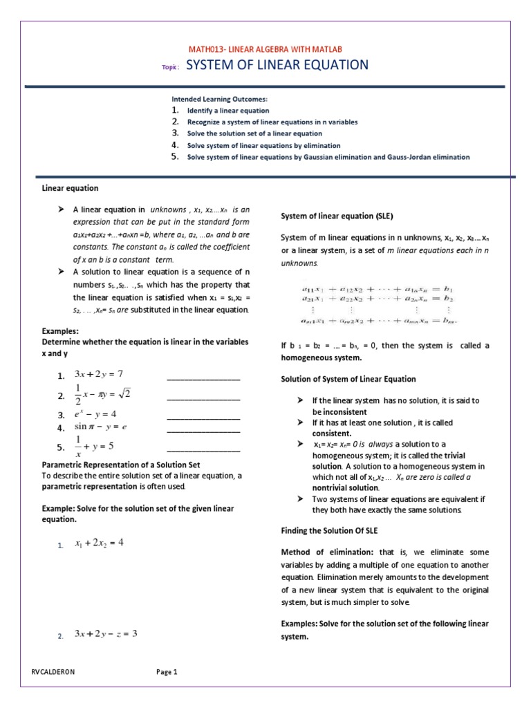 System of Linear Equations Matlab | PDF | System Of Linear Equations ...