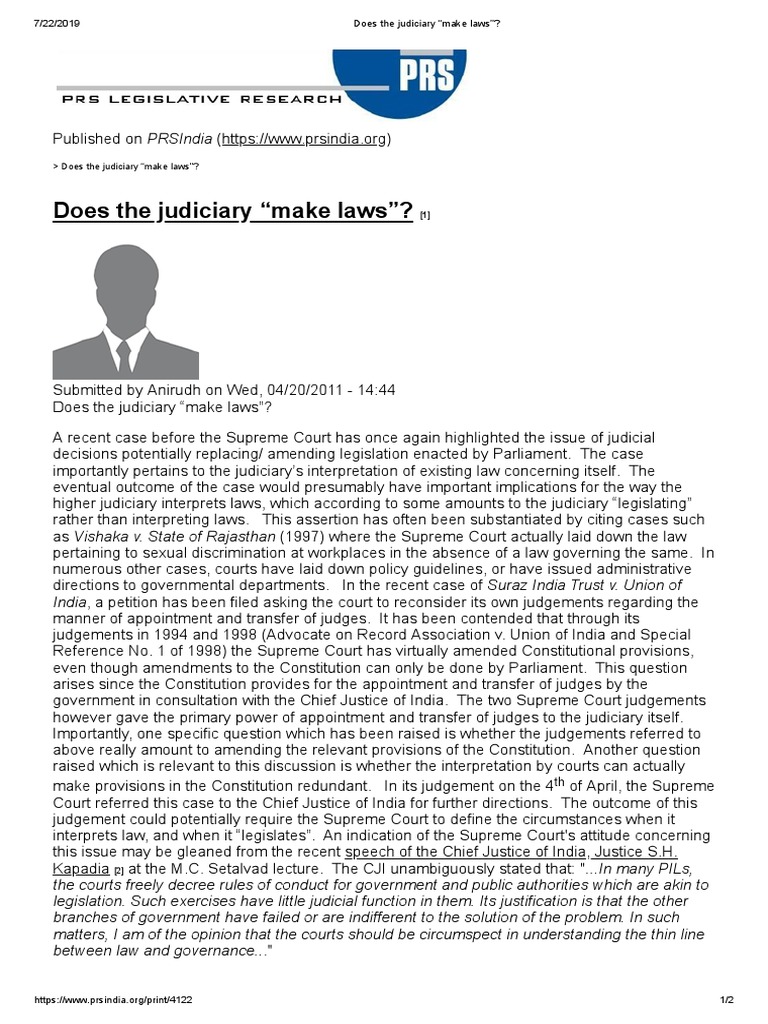 Judiciary's Role in Lawmaking Debate | PDF | Supreme Court Of India ...