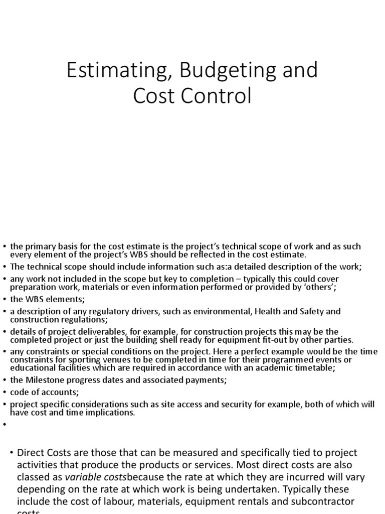 Project Cost Estimation and Budgeting Guide | PDF | Cost Accounting ...