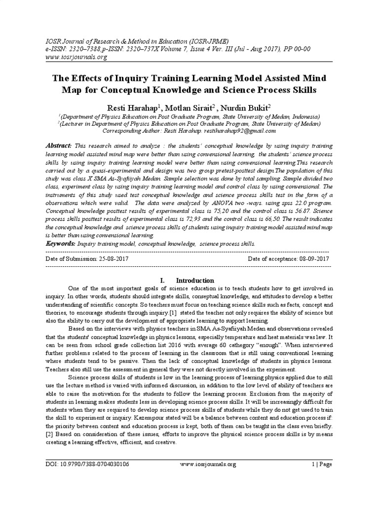 The Effects of Inquiry Training Learning Model Assisted Mind Map For ...