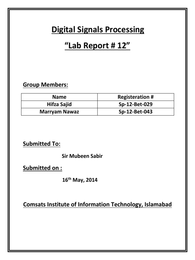 Digital Signals Processing "Lab Report 12" Group Members PDF