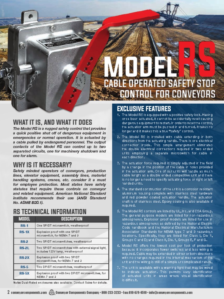 Model Model: Cable Operated Safety Stop Control For Conveyors Cable ...