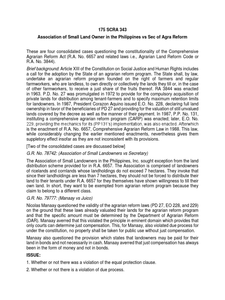 175 scra 343 association of small land owner in the philippines vs sec
