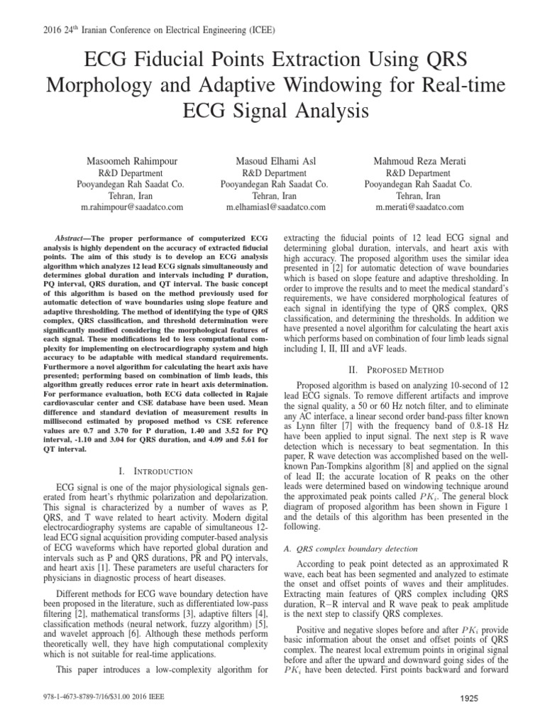 Real-time ECG Signal Analysis Algorithm | PDF | Electrocardiography ...