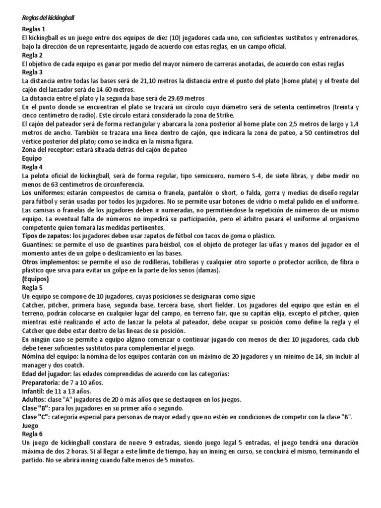 Reglas Del Kickingball | PDF | Lanzador | Campo de béisbol