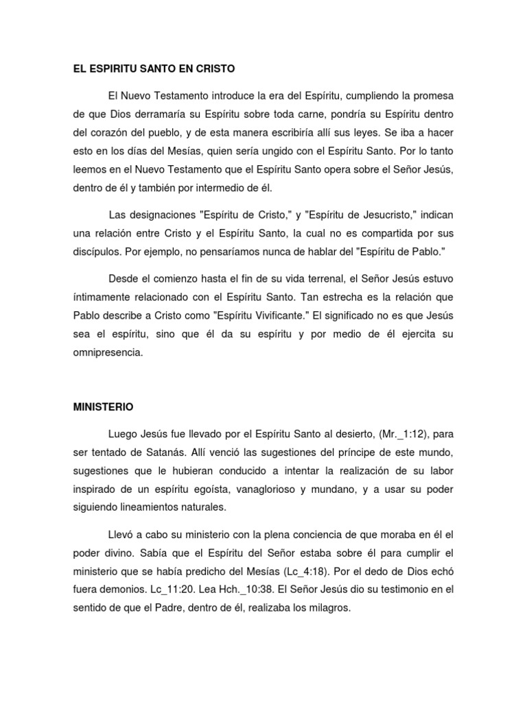 El Espíritu Santo en la Vida de Cristo | PDF | espíritu Santo | Jesús