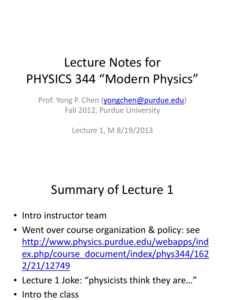 Modern Physics Lecture Notes Overview | PDF | Technology & Engineering