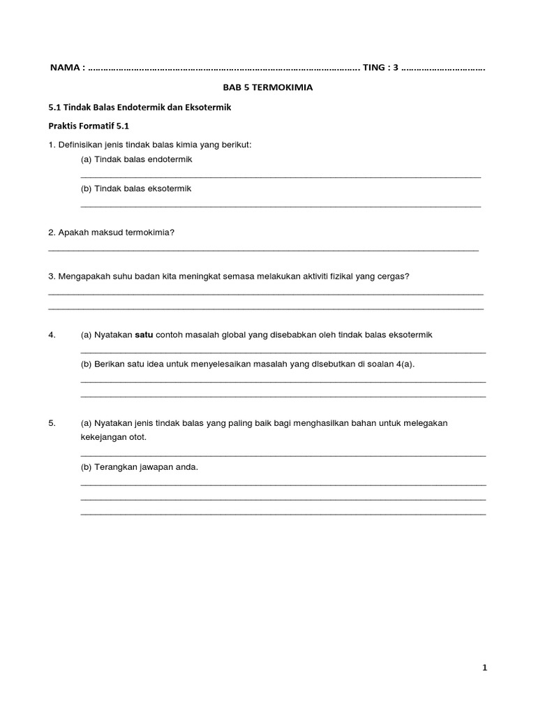 Termokimia Sains Tingkatan 3 Pdf