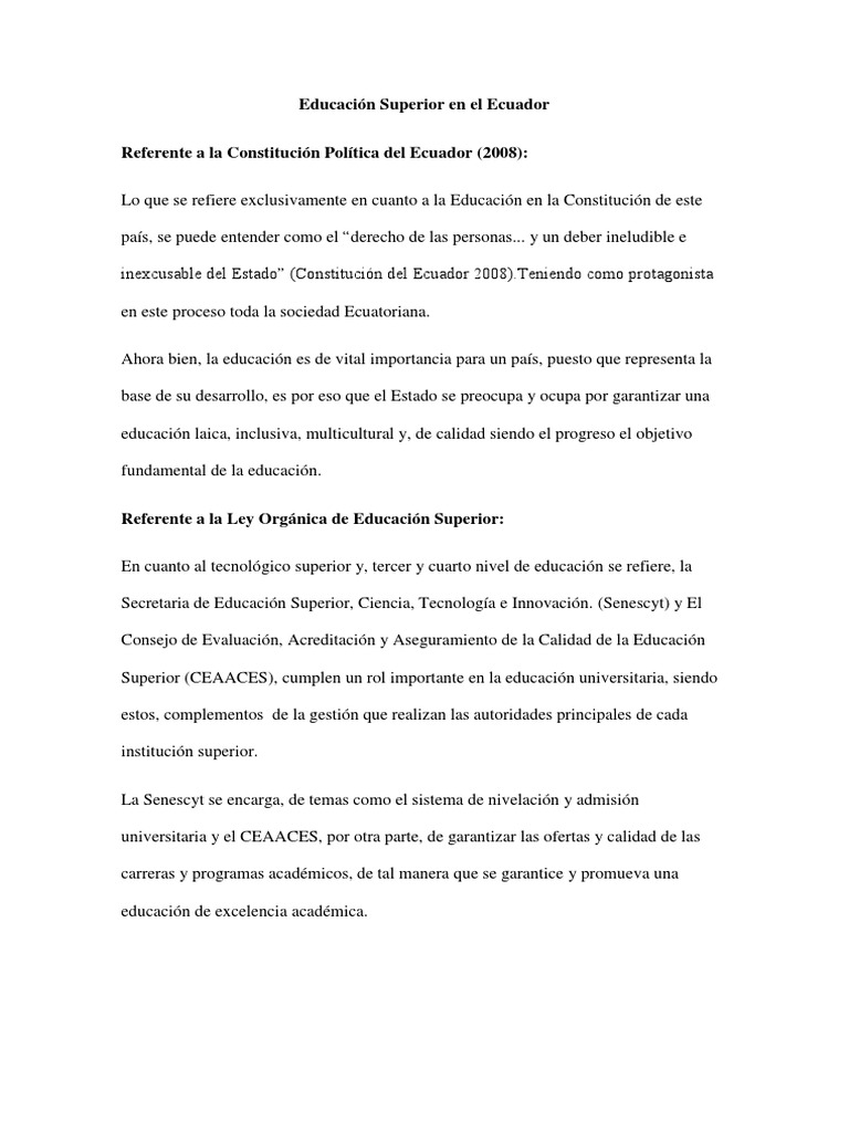 Educación Superior en El Ecuador | PDF | Ecuador | Educación más alta