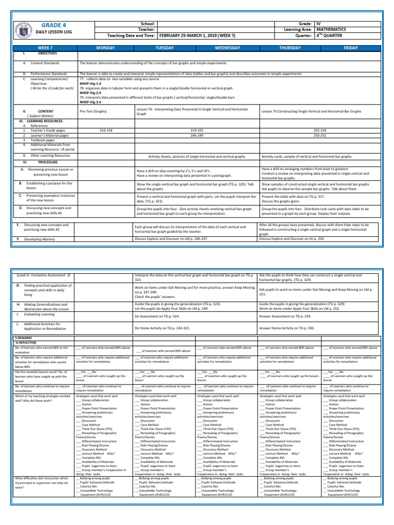 Grade 4 Math Lesson Plan | PDF | Data | Teachers