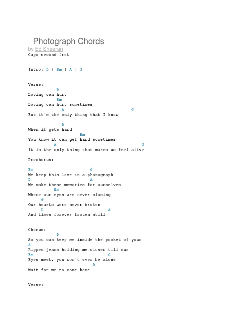 Photograph Chords by Ed Sheeran PDF Song Structure