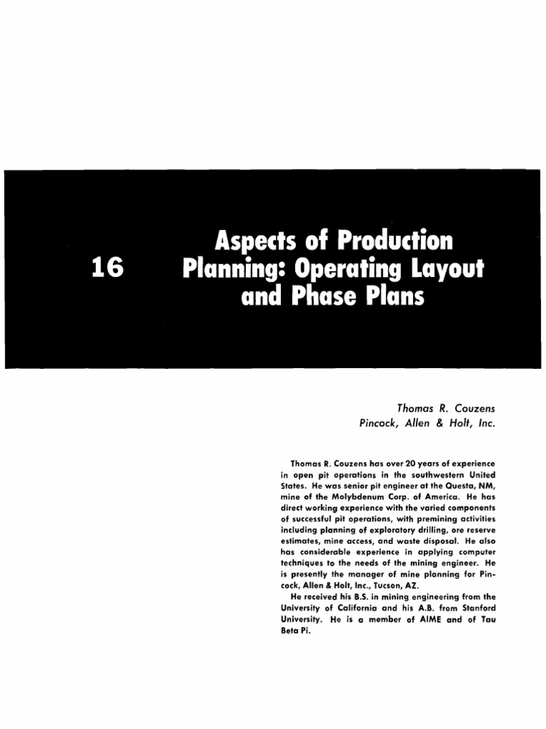 16 Aspects of Production Planning - Operating Layout and Phase Plans