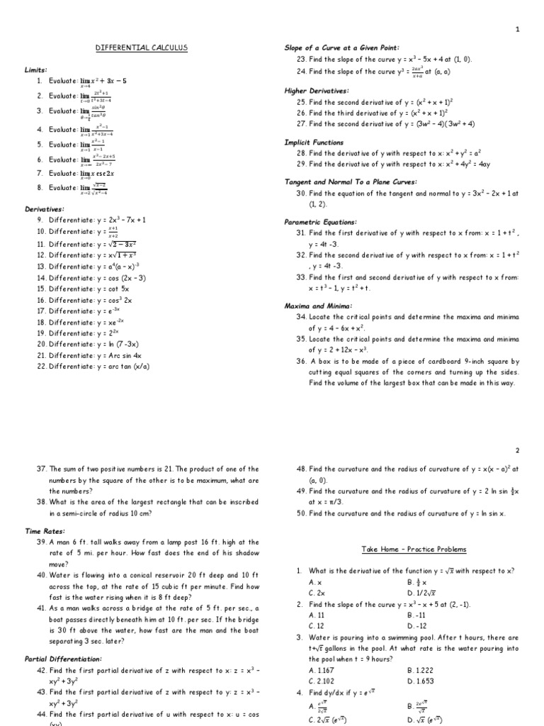 Diff Calc Tangent Derivative