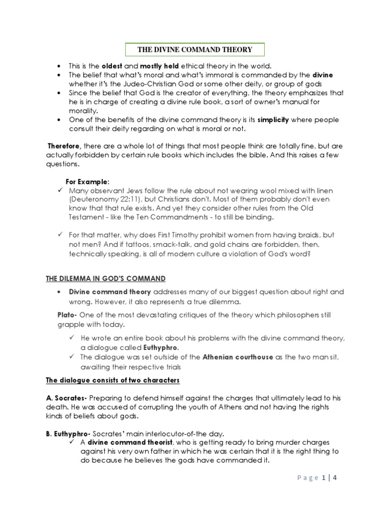 Ethics G1 Divine Command Theory And Natural Law Theory Pdf Divine
