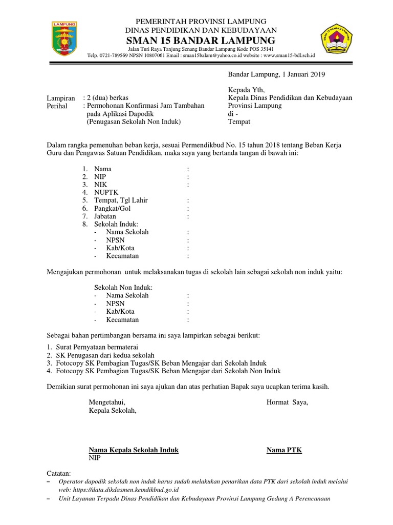 Surat Permohonan Tambah Jam Pdf