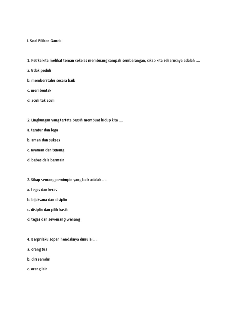 Membangun Fondasi Karakter: Contoh Soal Ujian Akhir Semester (UAS) Budi Pekerti Kelas 1 SD