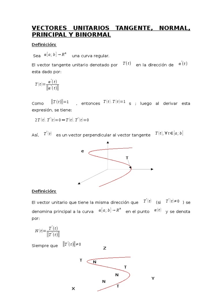 Vectores Unitarios: Tangente, Normal y Binormal | PDF | Vector ...