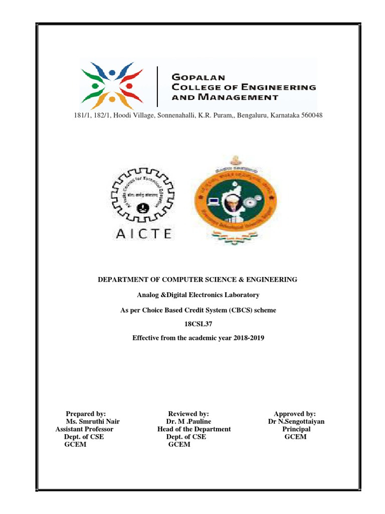 ADE Lab Manual for CSE 2018-19 | PDF | Operational Amplifier ...