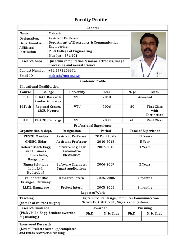 Faculty Profile: Mahesh@pesce - Ac | PDF | Academia | Science