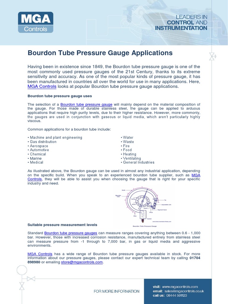 Bourdon Tube Pressure Gauge Applications PDF