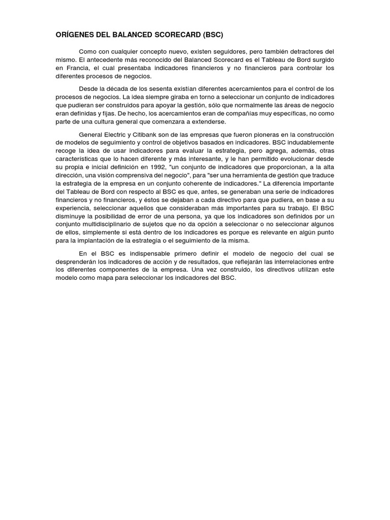 Orígenes Del Balanced Scorecard (BSC) | PDF | Economias | Business