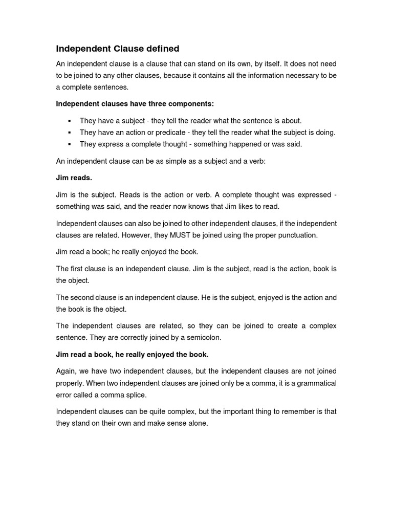Understanding Independent Clauses | PDF