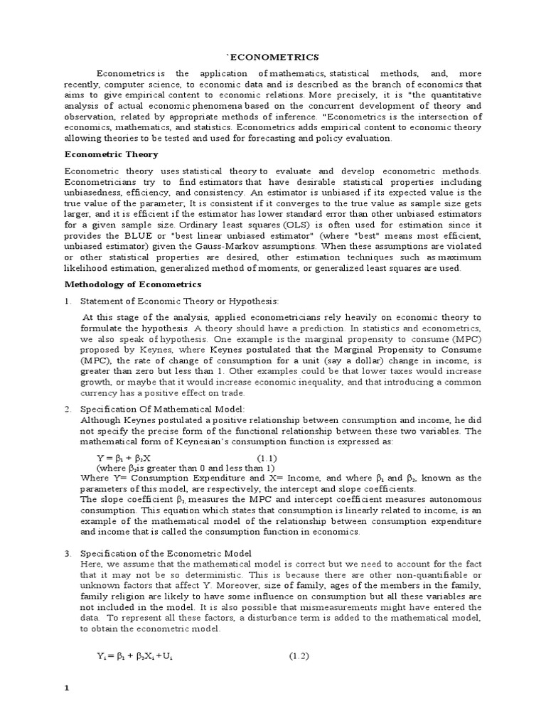 Econometrics Notes PDF | PDF | Estimator | Econometrics