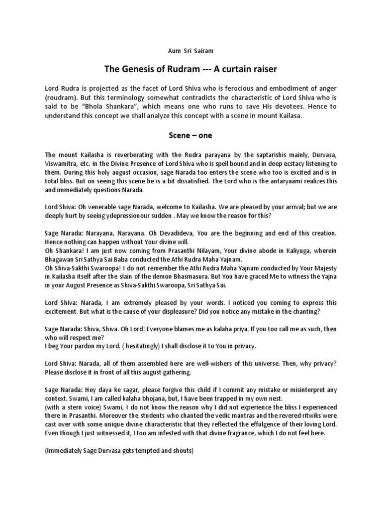 Genesis of Rudram A Curtain Raiser PDF Shiva Sin