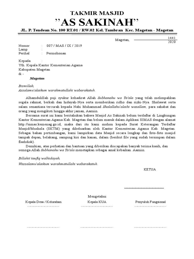 Surat Permohonan Masjid As Sakinah Pdf