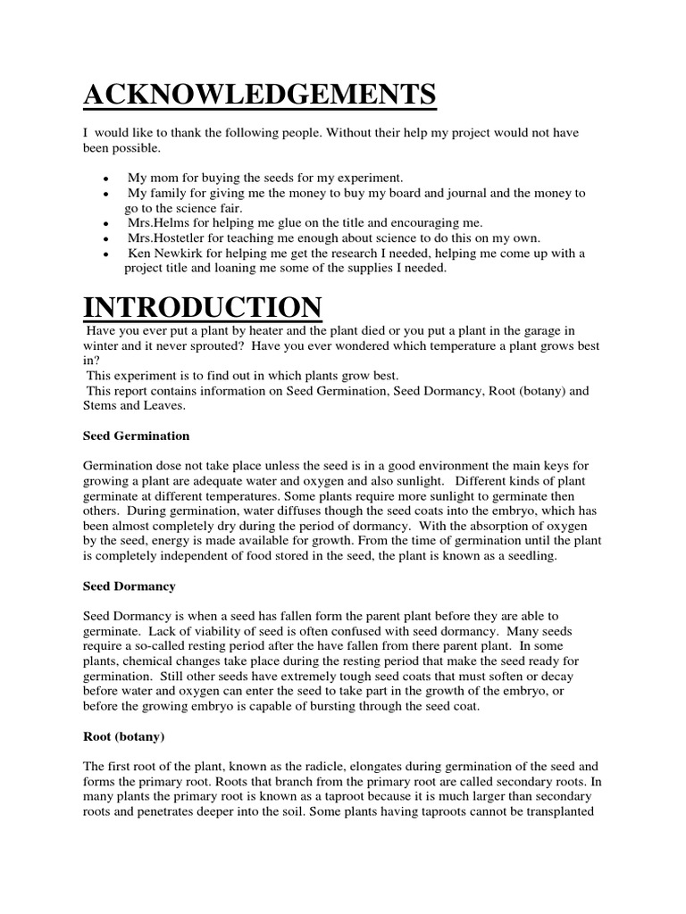 Acknowledgements: Seed Germination | PDF | Seed | Leaf