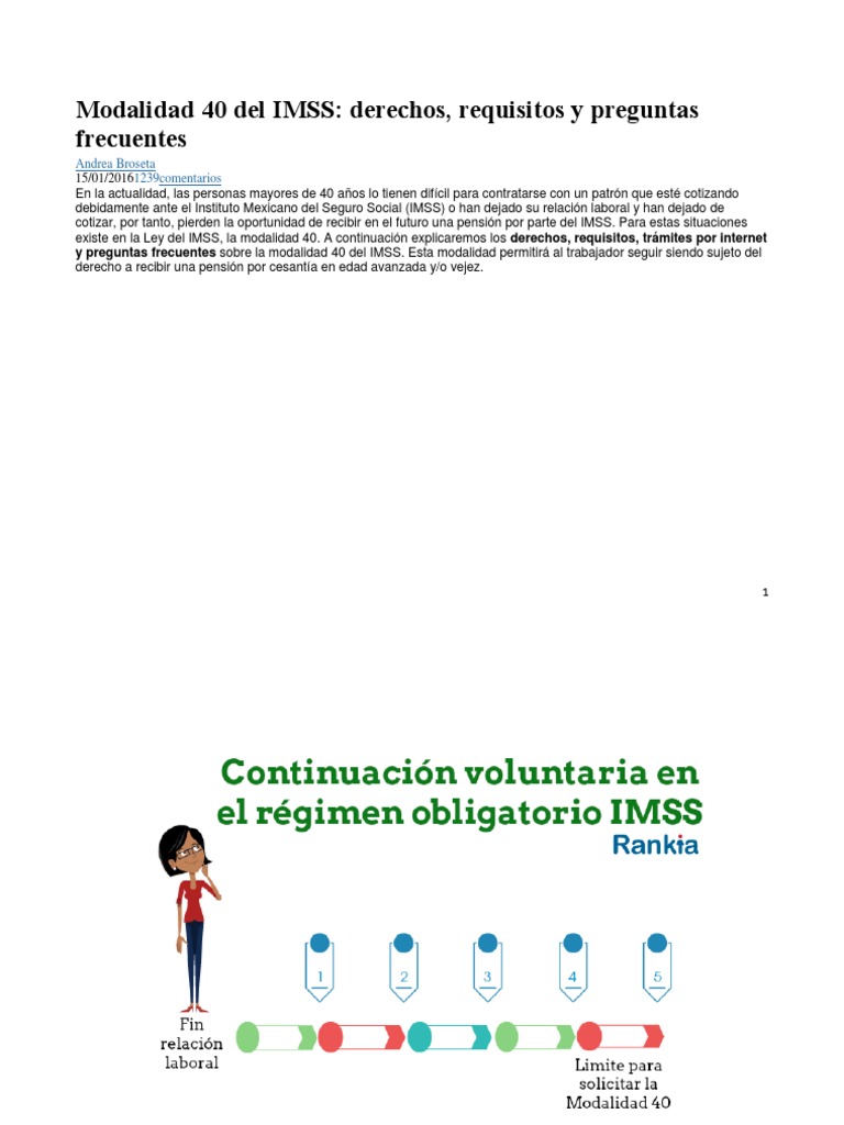 Modalidad 40 Del IMSS Pensión Salario