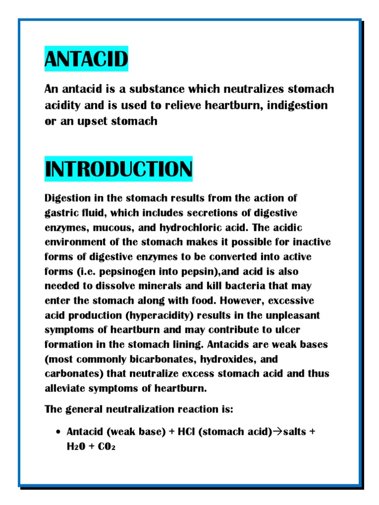 Chemistry Project ANTACID PDF Sodium Bicarbonate Hydroxide