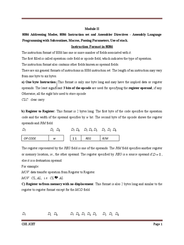 8086 Addressing Modes and Instruction Formats | PDF | Assembly Language ...