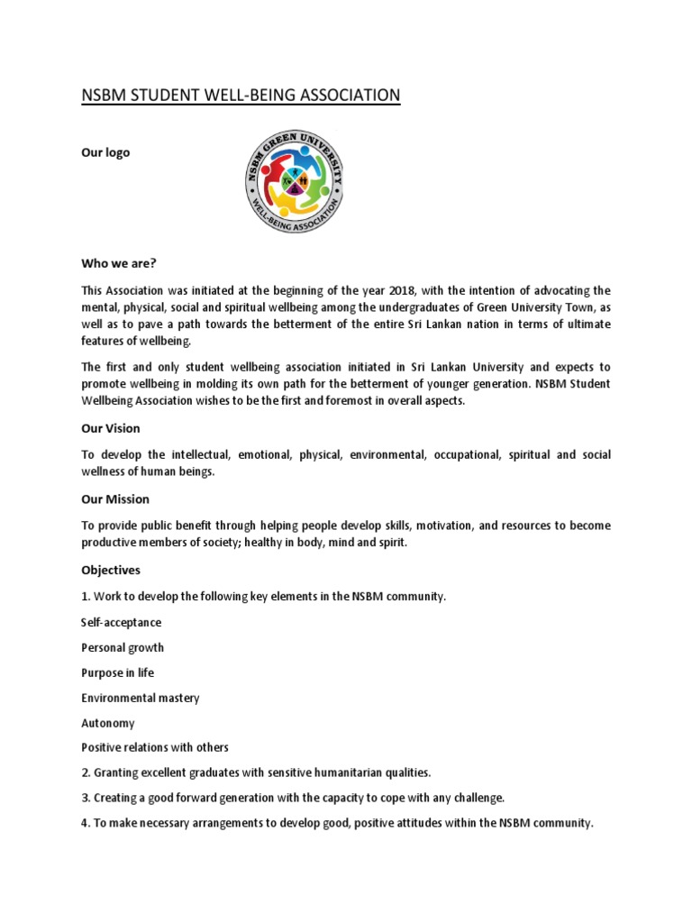 NSBM Student Well-Being Association: Our Logo | PDF | Well Being | Mind