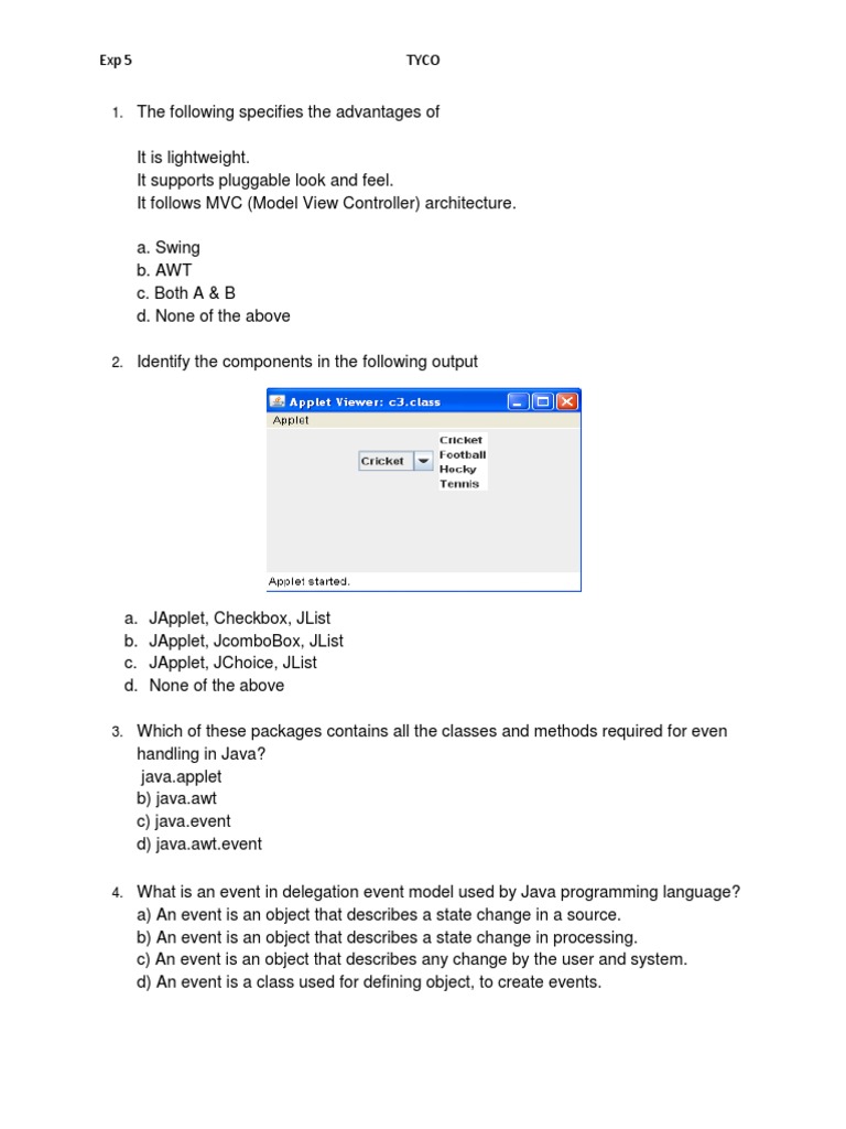 Java Event Handling Quiz Questions | PDF | Teaching Methods & Materials ...