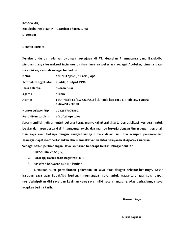 Surat Lamaran Guardian
